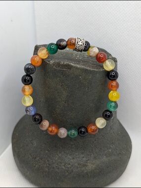 Hand Crafted Multicolor Beaded Bracelet with Silver Accent